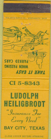 Matchbook Cover - Ludolph Heiligbrodt Bay City TX Insurance