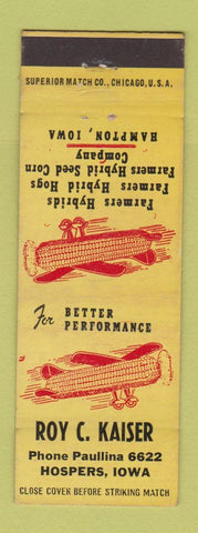 Matchbook Cover - Farmers Hybrid Corn Seed Roy Kaiser Hospers IA