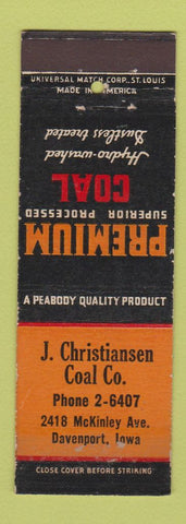 Matchbook Cover - J Christiansen Coal Premium Davenport IA