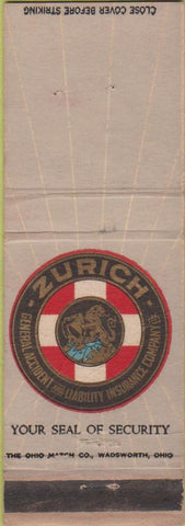 Matchbook Cover - Zurich Insurance Blank CREASES