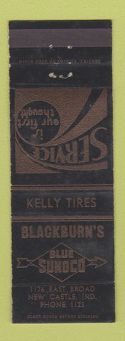 Matchbook Cover - Blue Sunoco oil gas Blackburn's New Castle IN WEAR