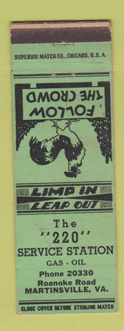 Matchbook Cover - 220 Service oil gas Martinsville VA GREEN