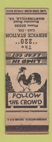 Matchbook Cover - 220 Service oil gas Martinsville VA WHITE