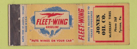 Matchbook Cover - Fleet Wing oil gas Jones McCreary Tires Tyrone PA