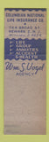 Matchbook Cover - Bill Vogel Insurance Newark NJ Columbian NATional