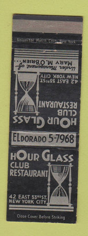 Matchbook Cover - Hour Glass Club Restaurant New York City