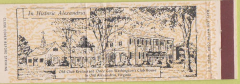 Matchbook Cover - historic Alexandria VA Old Club Restaurant