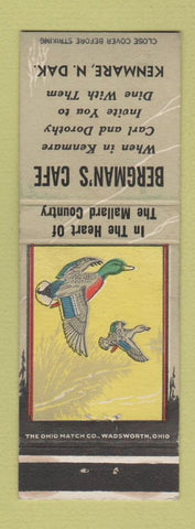 Matchbook Cover - Bergman's Cafe Kenmare ND