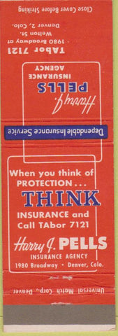 Matchbook Cover - Harry Pells Insurance Denver CO