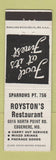 Matchbook Cover - Royston's Restaurant Edgemere MD