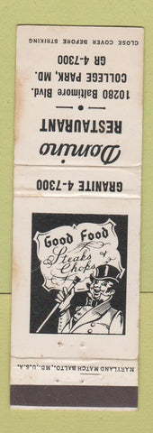 Matchbook Cover - Domino Restaurant College Park MD WEAR