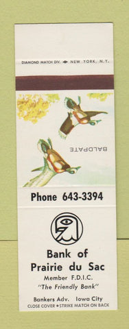 Matchbook Cover - Bank of Prairie Du Sac Iowa City IA SAMPLE