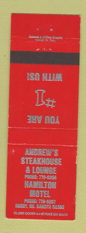 Matchbook Cover - Andrew's Steak House Hamilton Motel Rugby ND