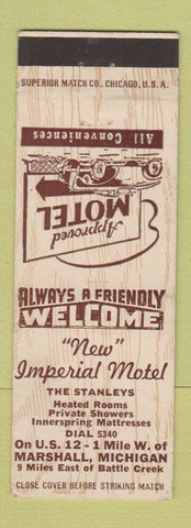 Matchbook Cover - New Imperial Motel Marshall MI