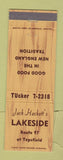 Matchbook Cover - Jack Hackett's Lakeside Topsfield MA