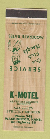 Matchbook Cover - K Motel Washington KS low phone #