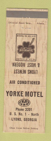 Matchbook Cover - Yorke Motel Lyons GA