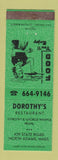 Matchbook Cover - Dorothy's Restaurant North Adams MA GREEN