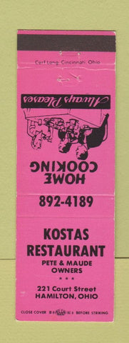 Matchbook Cover - Kostas Restaurant Hamilton OH PINK