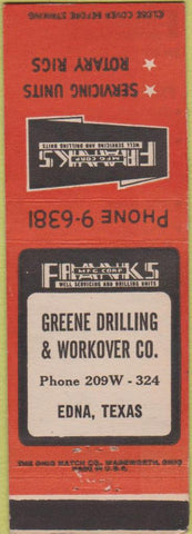 Matchbook Cover - Greene Drilling Workover Co Edna TX
