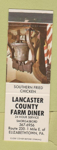 Matchbook Cover - Lancaster County Farm Diner Elizabethtown PA WEAR