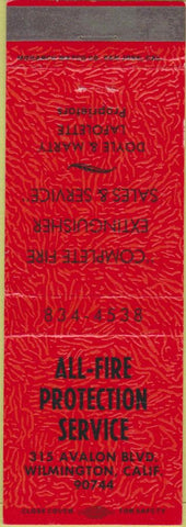 Matchbook Cover - All Fire Protection Service Wilmington CA red