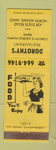 Matchbook Cover - Dorothy's Restaurant North Adams MA YELLOW