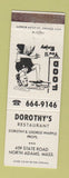 Matchbook Cover - Dorothy's Restaurant North Adams MA WHITE WEAR