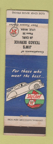 Matchbook Cover - Jim's Texaco oil gas Lyle WA Sky Chief