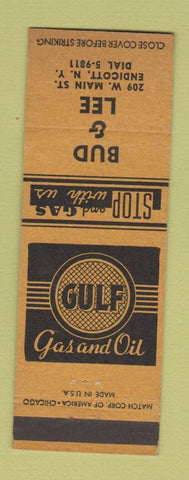 Matchbook Cover - Gulf oil gas Bud & Lee Endicott NY
