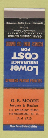Matchbook Cover - OB Moore Insurance Henderson NC