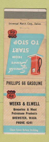 Matchbook Cover - Phillips 66 oil gas Weeks Elwell Brewster WA