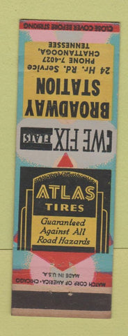 Matchbook Cover - Atlas Tires Broadway oil gas Chattanooga TN