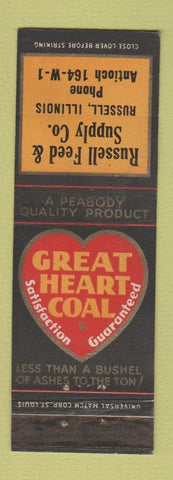 Matchbook Cover - Great Heart Coal Russell Feed IL WEAR