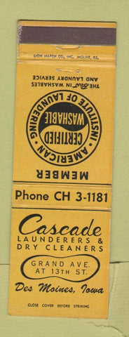 Matchbook Cover - Cascade Laundry Dry Cleaning Des Moines IA