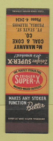 Matchbook Cover - Zeigler Super X McManaway Coal Peoria IL SAMPLE WEAR