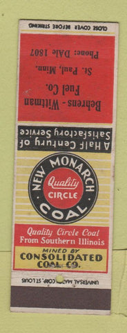 Matchbook Cover - New Monarch Coal Behrens Wittman St Paul MN