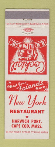 Matchbook Cover - New York Restaurant Harwich Port Cape Cod MA