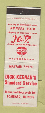 Matchbook Cover - Dick Keenan's Standard oil gas Lombard IL