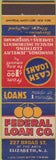 Matchbook Cover - Federal Loan Co Elizabeth NJ