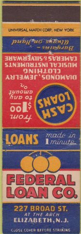 Matchbook Cover - Federal Loan Co Elizabeth NJ