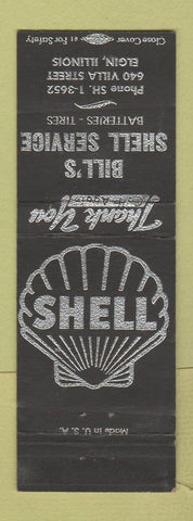 Matchbook Cover - Bill's Shell oil gas Elgin IL BLACK
