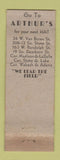 Matchbook Cover - Arthur's Hats Gloves Chicago IL