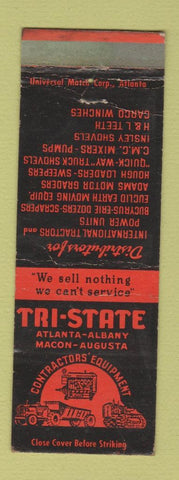 Matchbook Cover - Tri State Contractors Equipment Atlanta Albany Macon GA