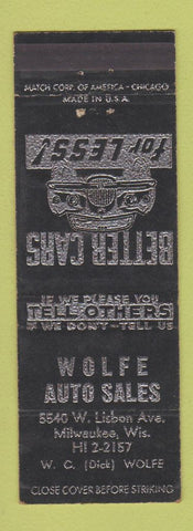 Matchbook Cover - Wolfe Auto Sales Milwaukee WI
