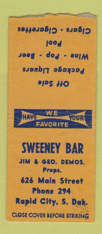 Matchbook Cover - Sweeney Bar Rapid City SD BOBTAIL