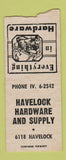 Matchbook Cover - Havelock Hardware  BOBTAIL