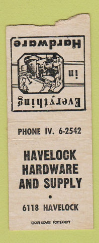 Matchbook Cover - Havelock Hardware  BOBTAIL