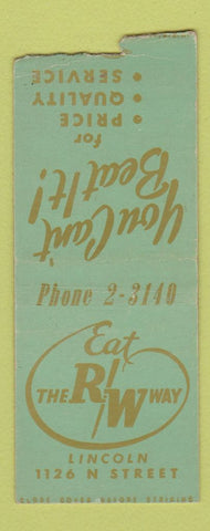 Matchbook Cover - RW Way Lincoln NE restaurant BOBTAIL