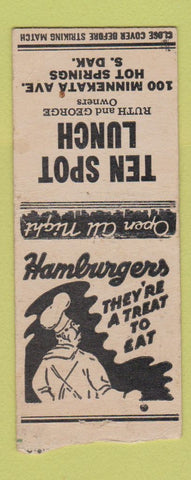 Matchbook Cover - Ten Spot Lunch Hot Springs SD BOBTAIL